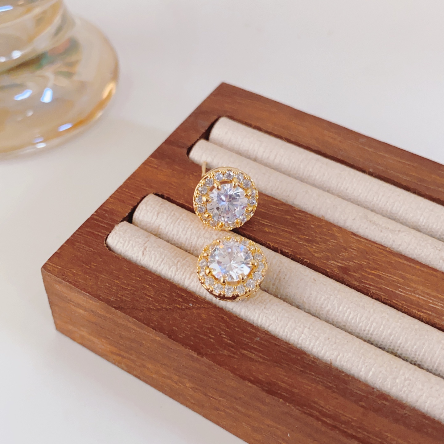 纯铜锆石耳饰 白色女耳环爱心/水滴/铃铛金色甜美风日韩原创设计