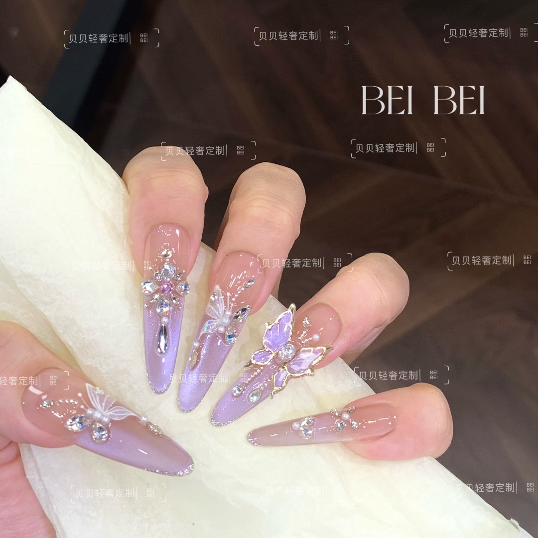 【魅蓝紫蝶】纯手工穿戴甲猫眼美甲贴片可拆卸指甲贴片10片装