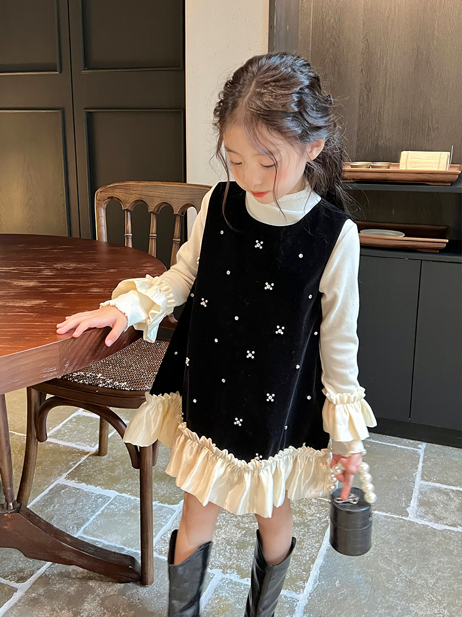 25新款亲子套装丝绒春秋加绒背心裙女宝宝洋气秋装 套装