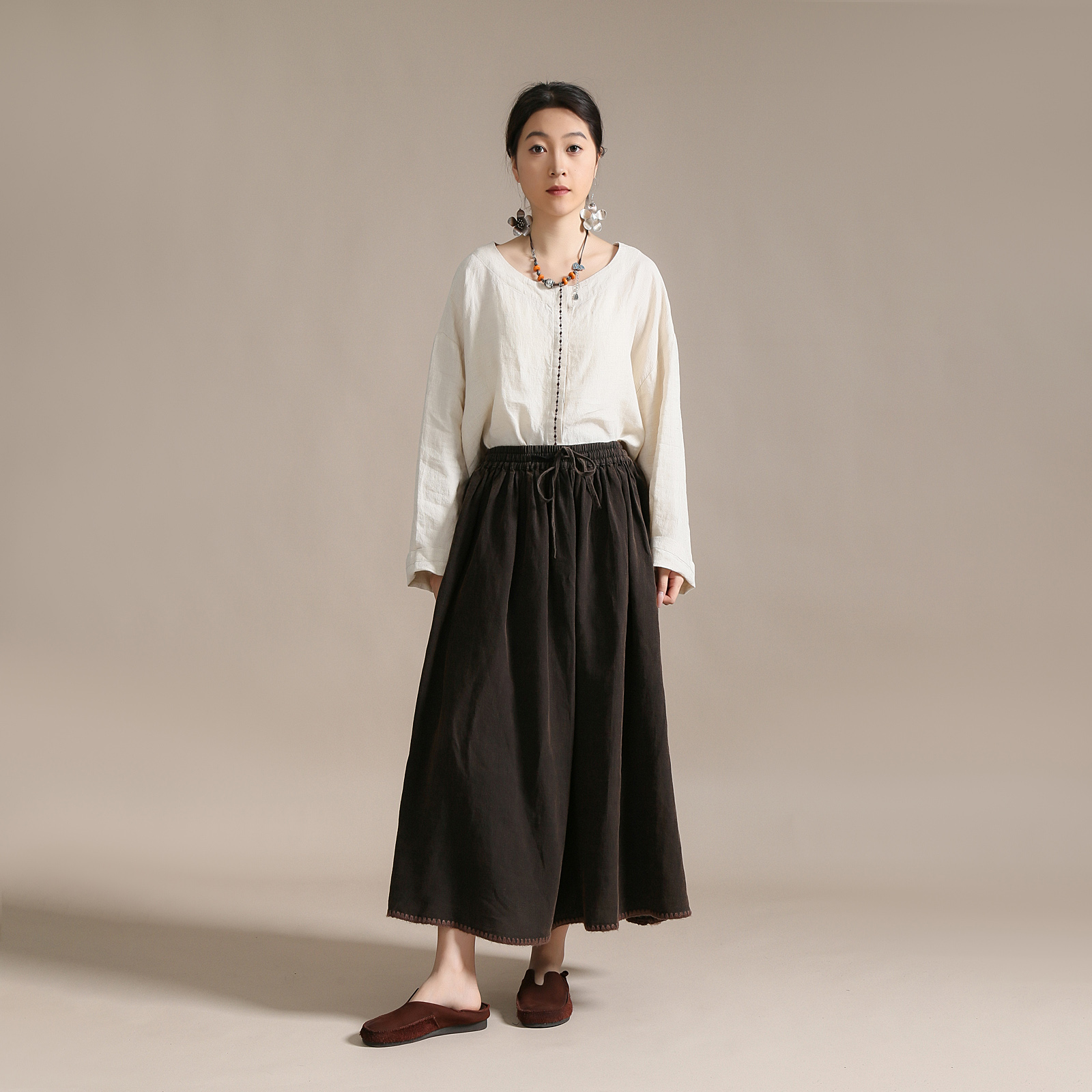 【以之】设计师品牌原创复古亚麻宽松遮肉半身裙女