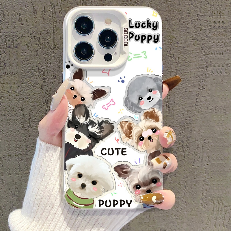 快乐狗狗叠叠乐彩银全包手机壳ins适用于苹果iPhone华为oppo小米