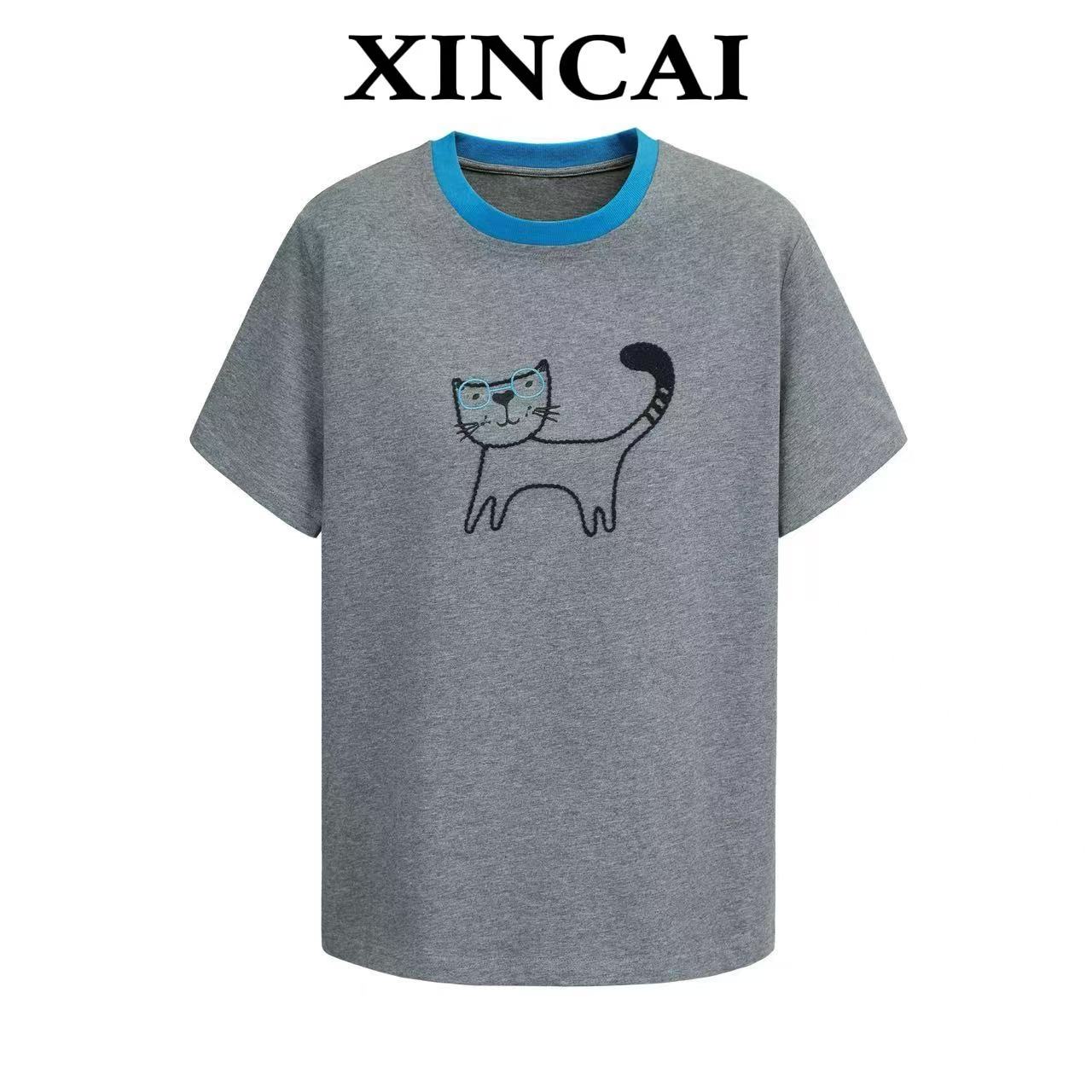 XINCAI短袖卡通常规款刺绣卡通T恤印花夏季简约时尚百搭宽松圆领