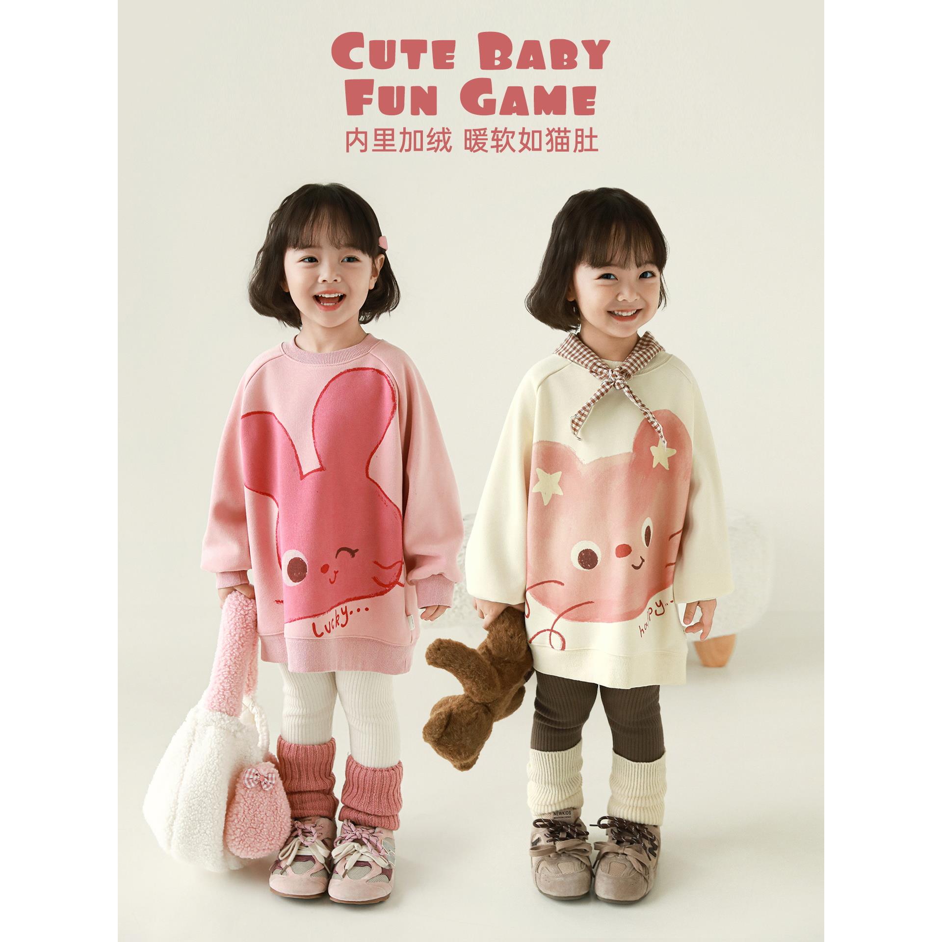 幼悠【萌趣印花】冬一波可爱印花圆领宽松宝宝卫衣D4308