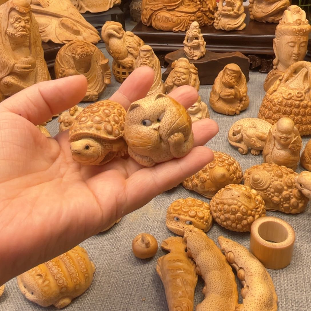 竹墨*竹根雕乌龟猫文玩
