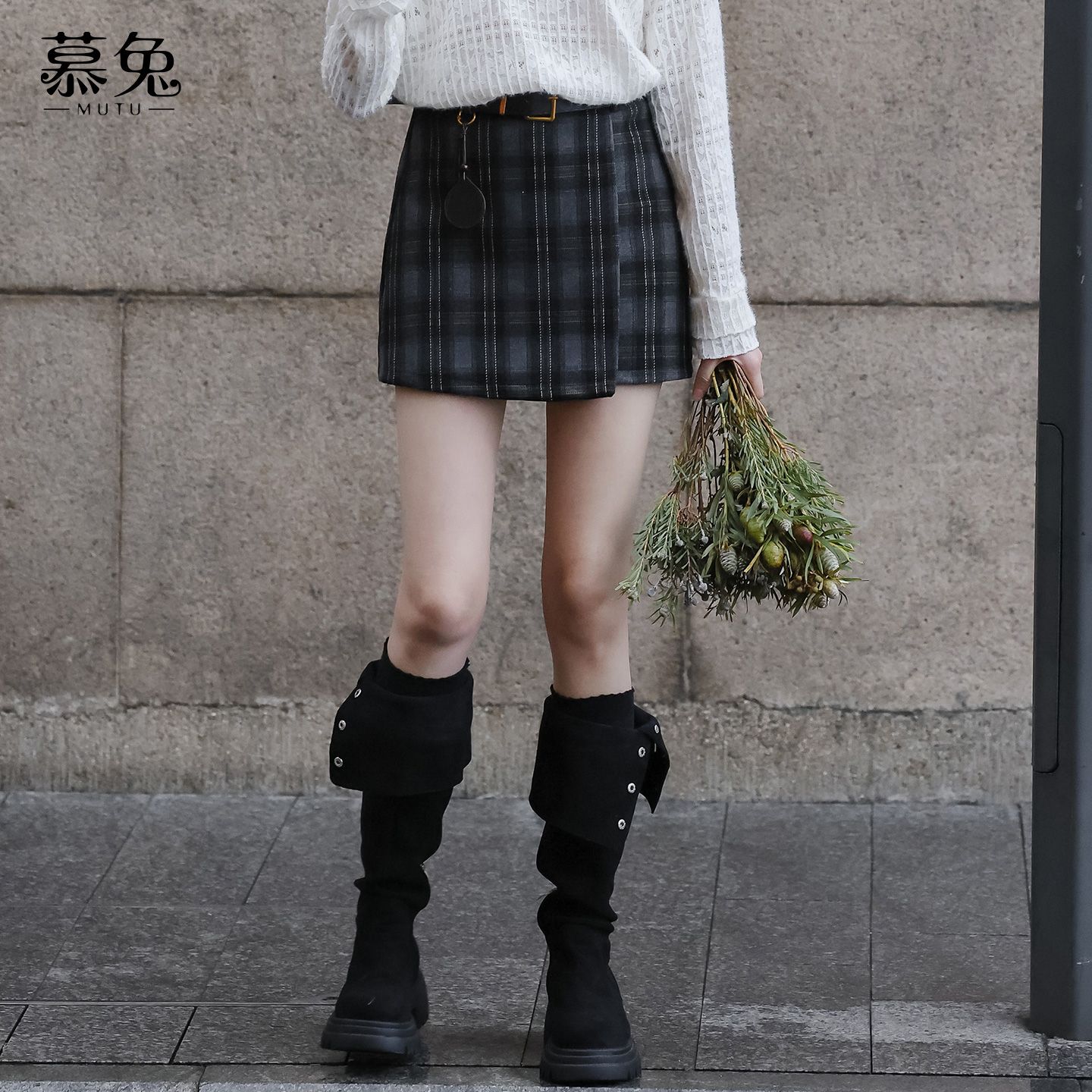 【小铃铛】TU31201复古气质格子半身裙裤小个子高腰显瘦a字短裤