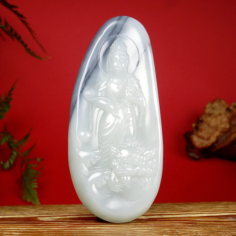 和田玉青花观音挂件465