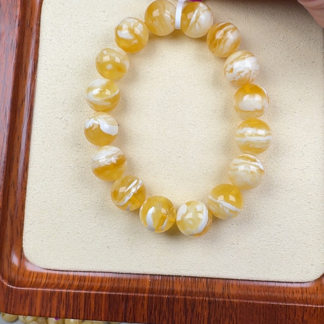 未镶嵌蜜蜡手链12加金瓷白虎皮毕业货18.5克