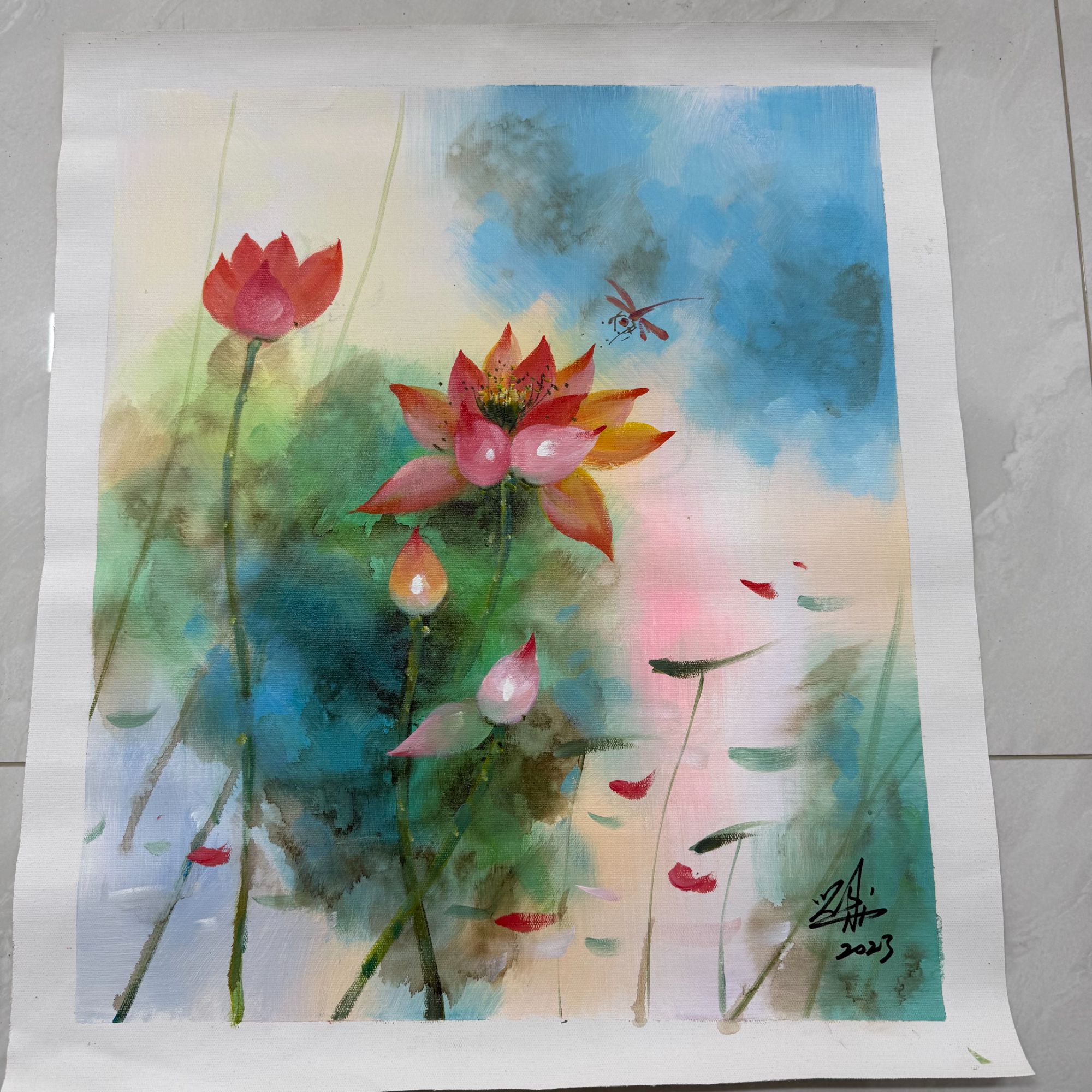 刘用华老师油画荷花作品