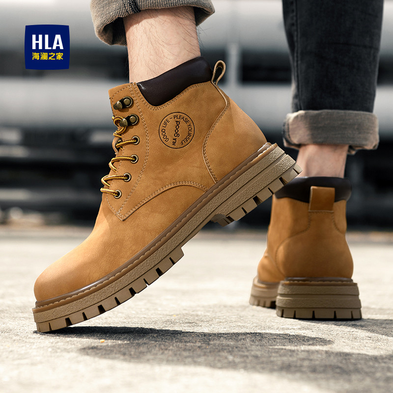 HLA/海澜之家大黄靴2026新款春季防水增高靴子厚底增高情侣马丁靴商品图