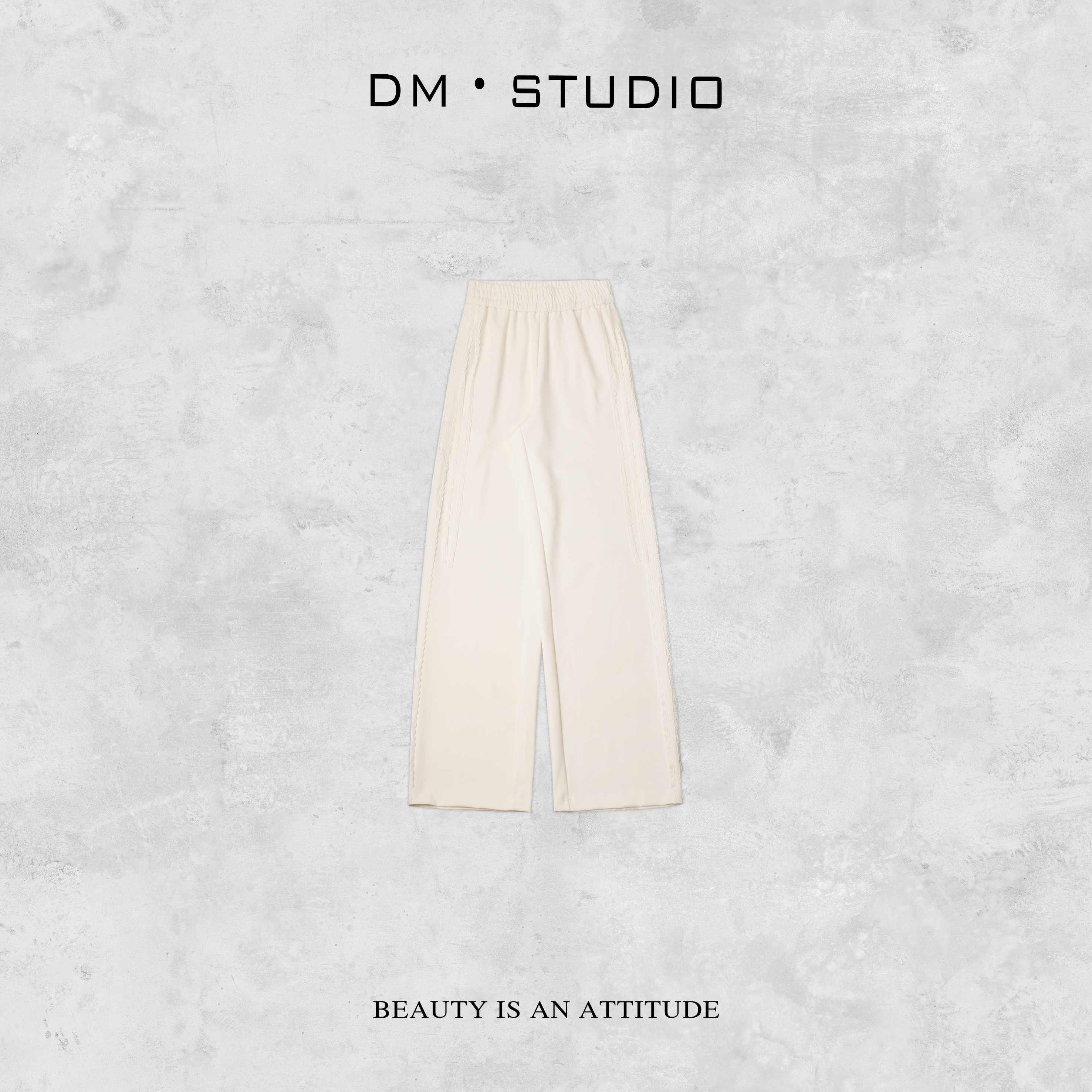 DEDM•STUDIO/松紧腰气质百搭减龄休闲蕾丝边拖地长裤（81982）