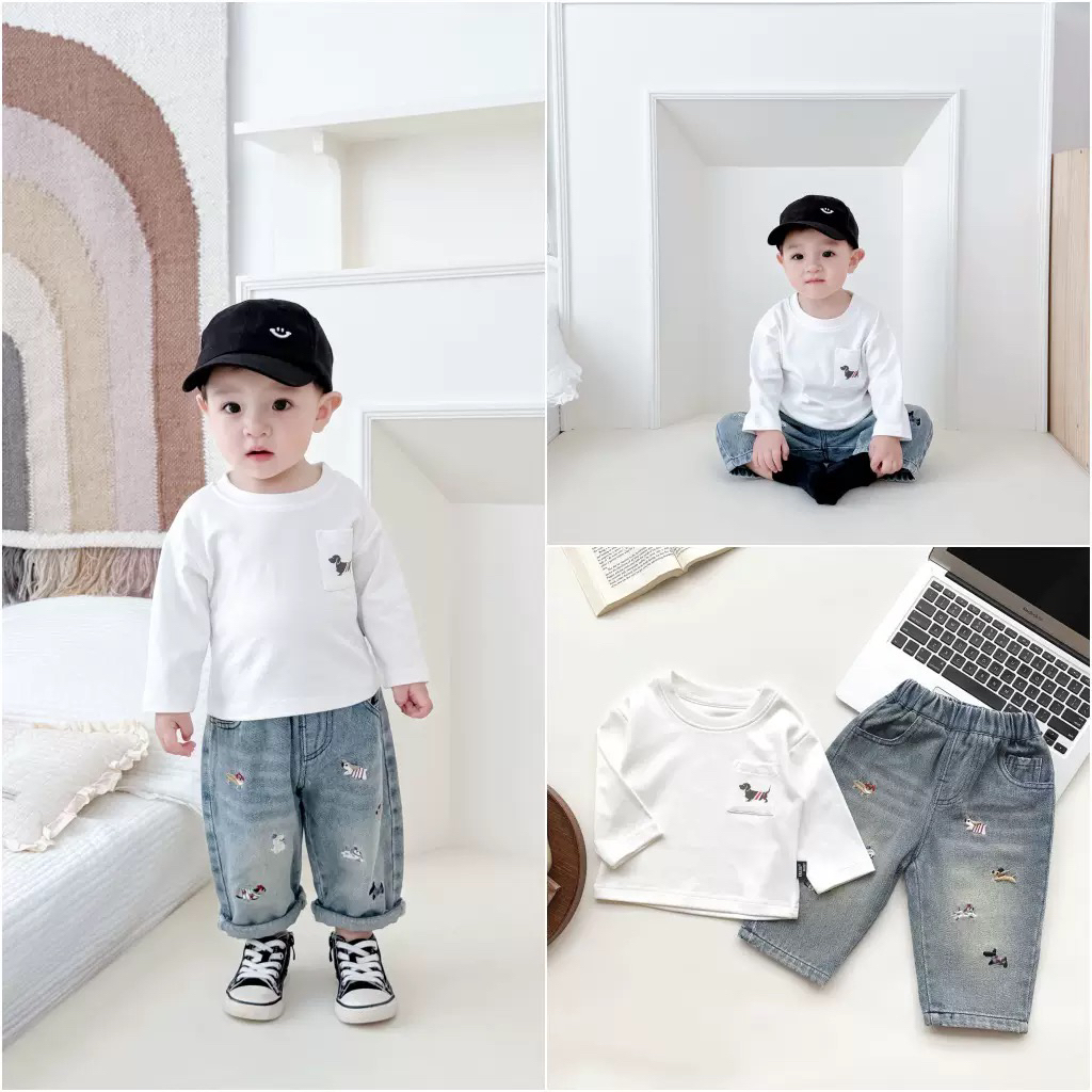 ins婴幼儿宝宝牛仔裤2025春秋款男女童刺绣卡通软牛仔裤休闲长裤