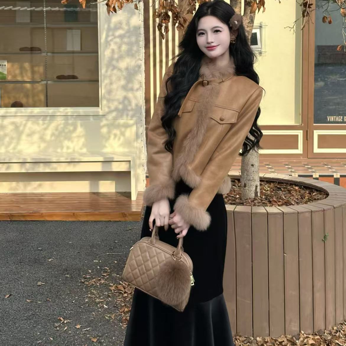 拉夏贝尔【柏林暮色】25冬季新时尚白鸭绒羽绒服+半身裙 10217 XDJ