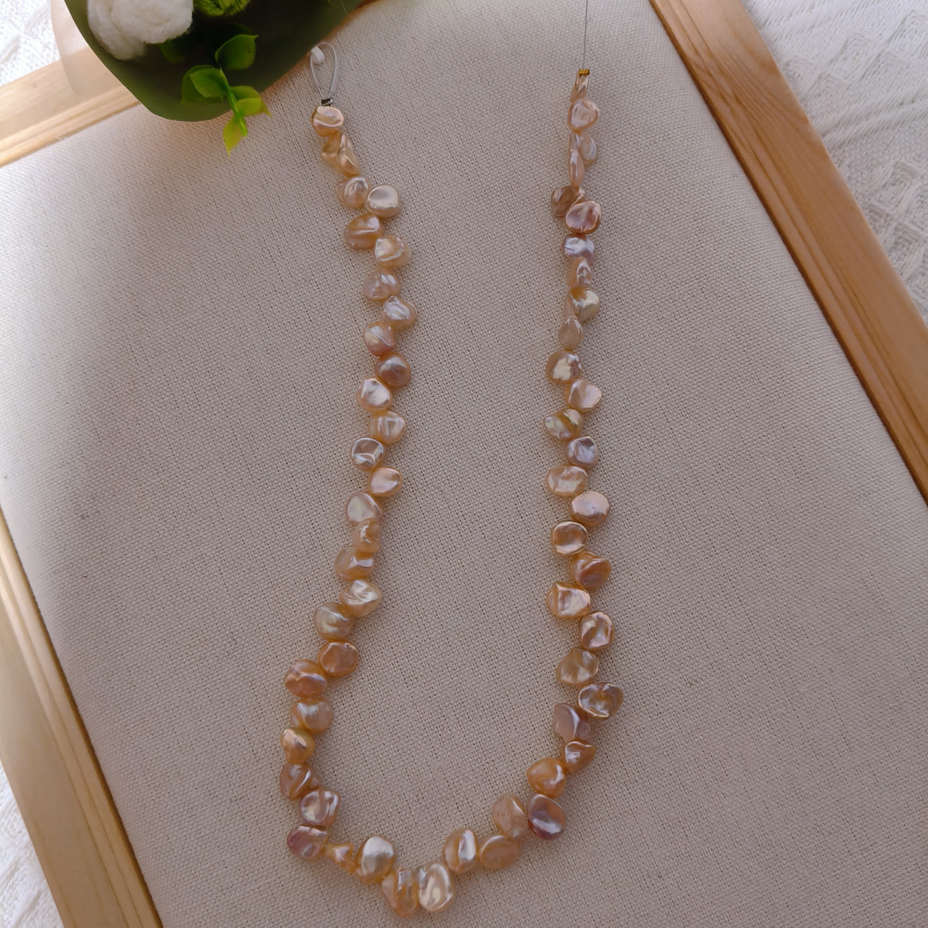 399--天然淡水珍珠项链，香槟金粉