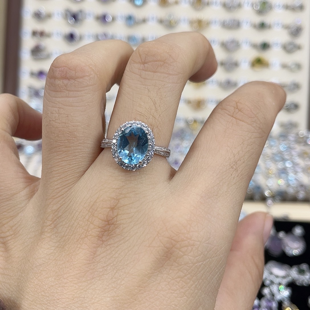 托帕石戒指银S925镶嵌