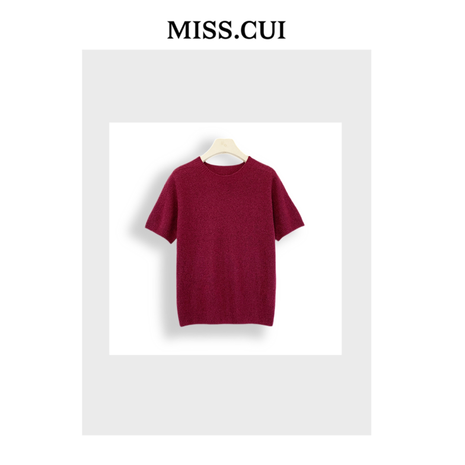 MISS.CUI 极简风穿搭 一线成衣圆领纯色羊绒短袖毛针织衫E075