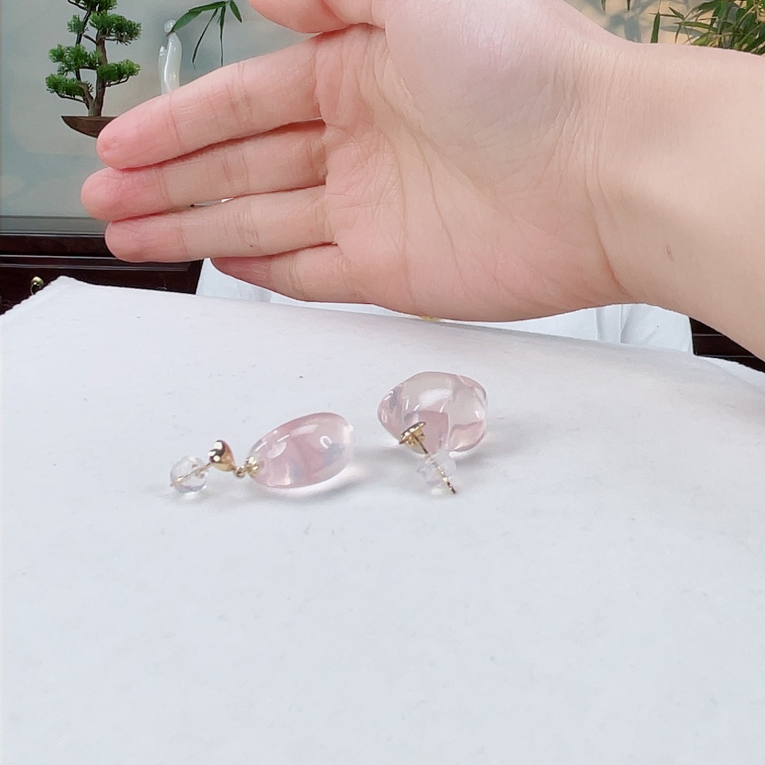 水晶耳饰18K金镶嵌水晶