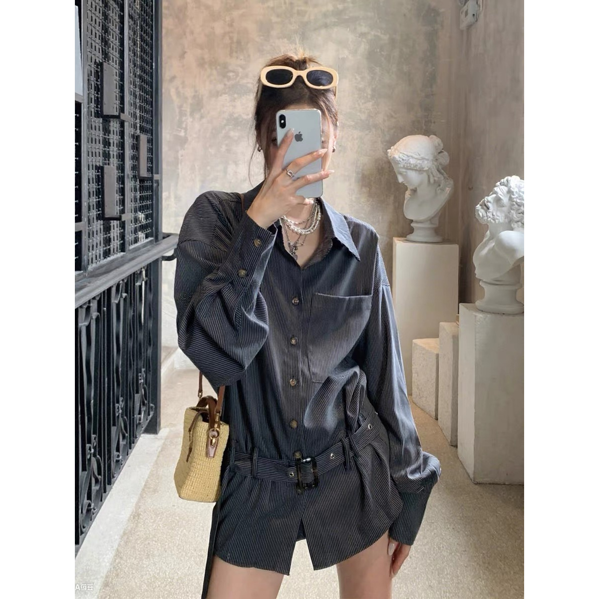 【嘉蓝专属】老钱风条纹长袖衬衫女秋季设计感宽松显瘦休闲百搭上衣