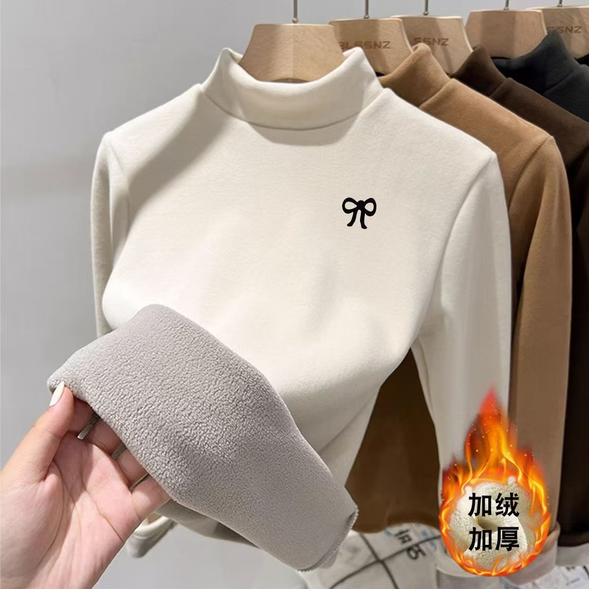 秋冬季内搭女童半高领加绒加厚德绒打底衫儿童大童保暖奥粒绒上衣