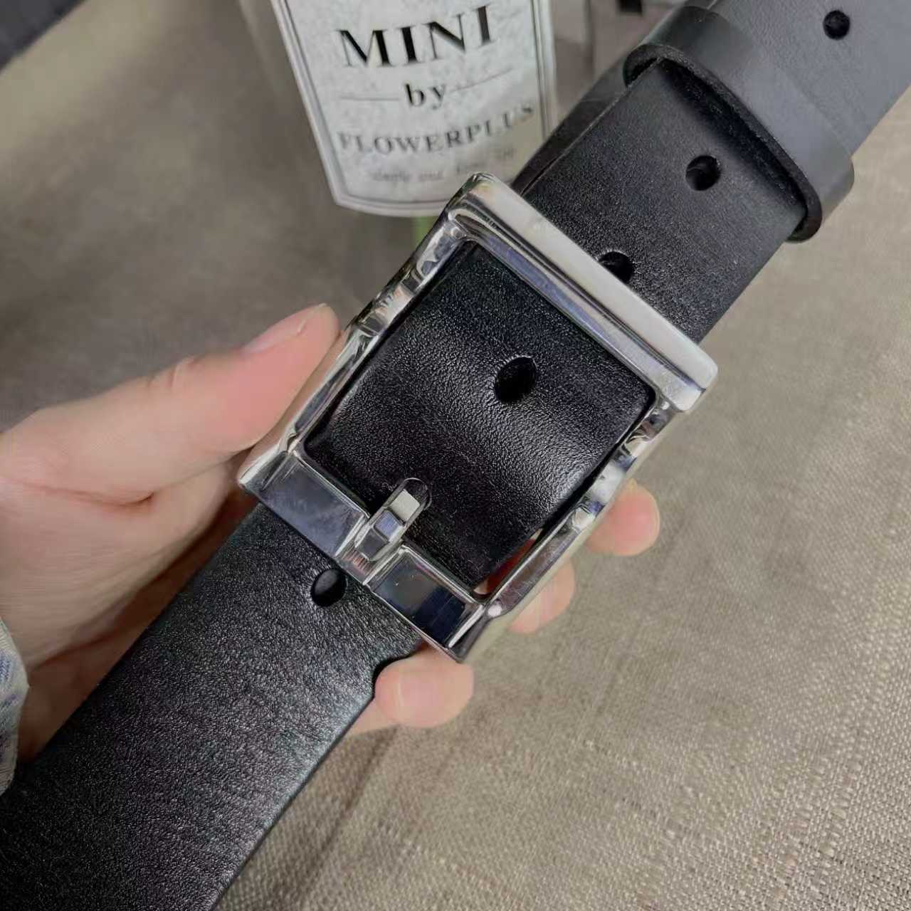 男款不锈钢头层牛皮针扣腰带ss-9黑色