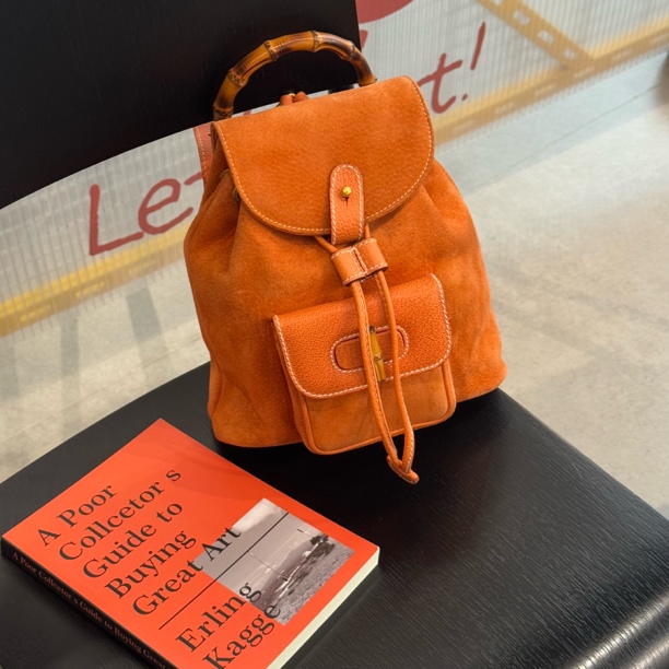 95新 GUCCI/古驰 觅时/橘色麂皮竹节双肩包/118526