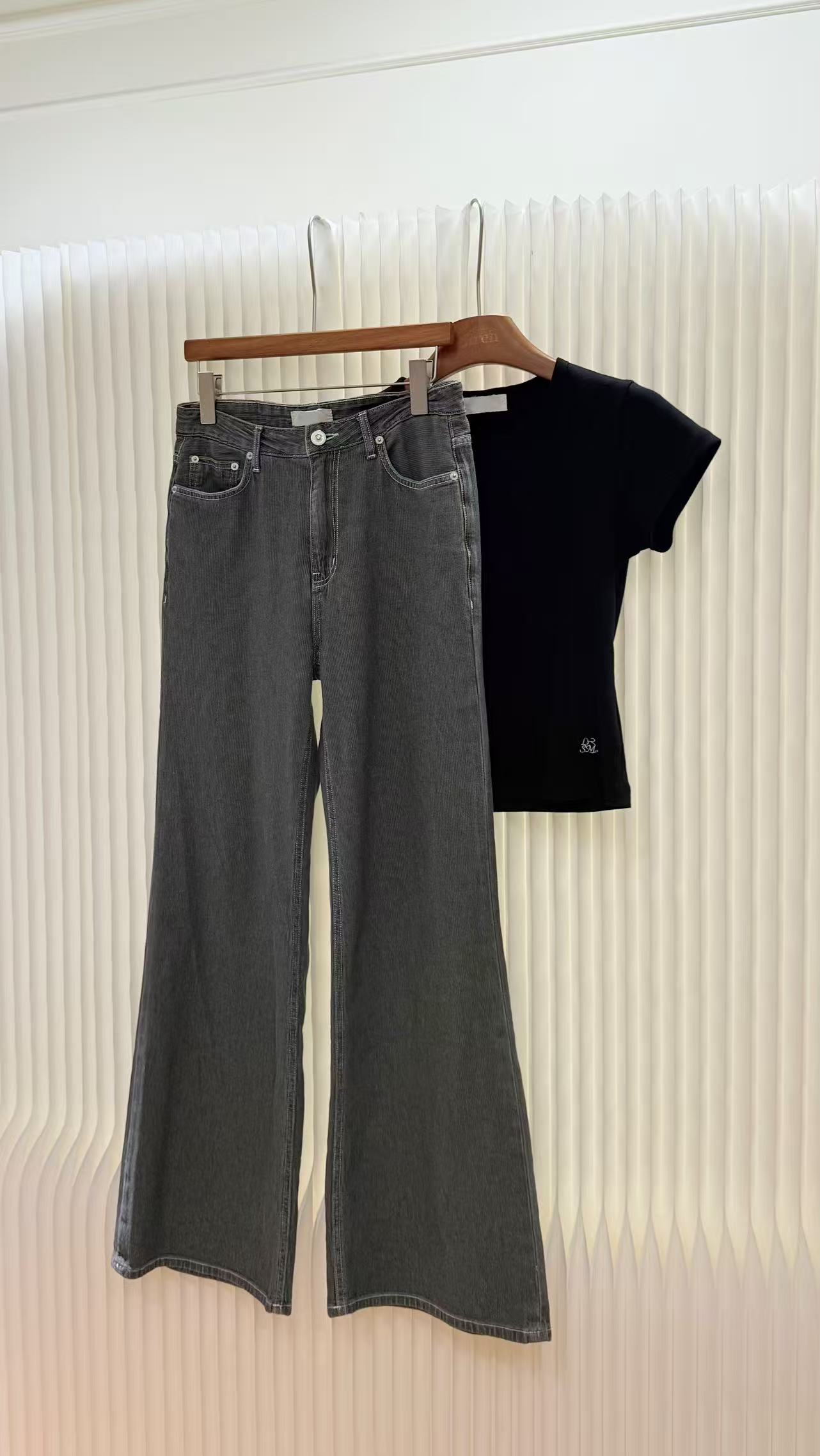 JIREH 以乐  韩代  小众高品 深橄榄微喇休闲裤