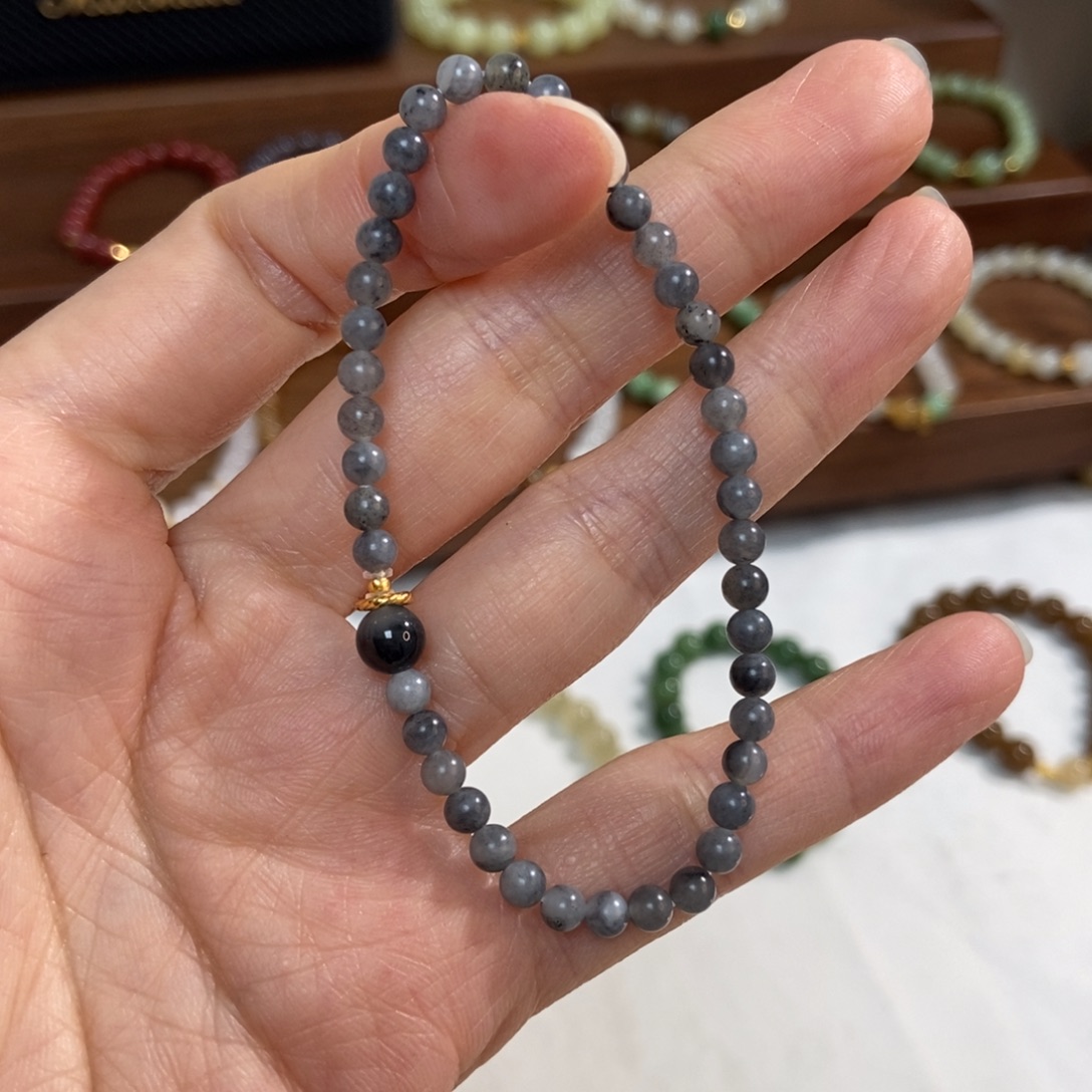 和田玉银S925镶嵌手链福利4mm青花