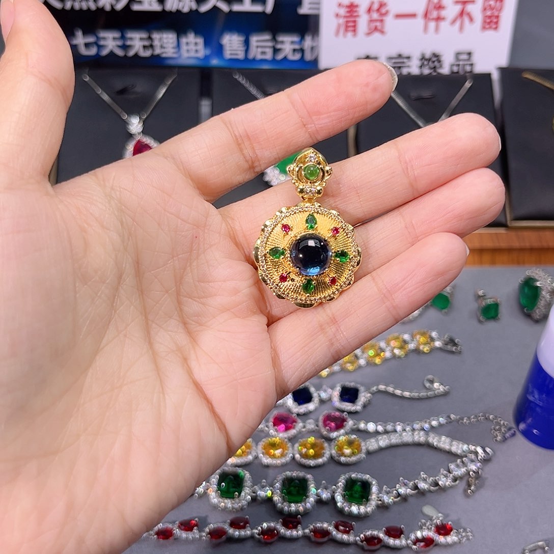 蓝宝石颈饰银S925镶嵌x 14