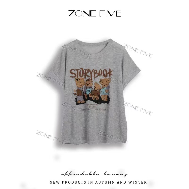 【zonefive】新款夏季时尚短袖T恤中长款常规韩版圆领拼接百搭