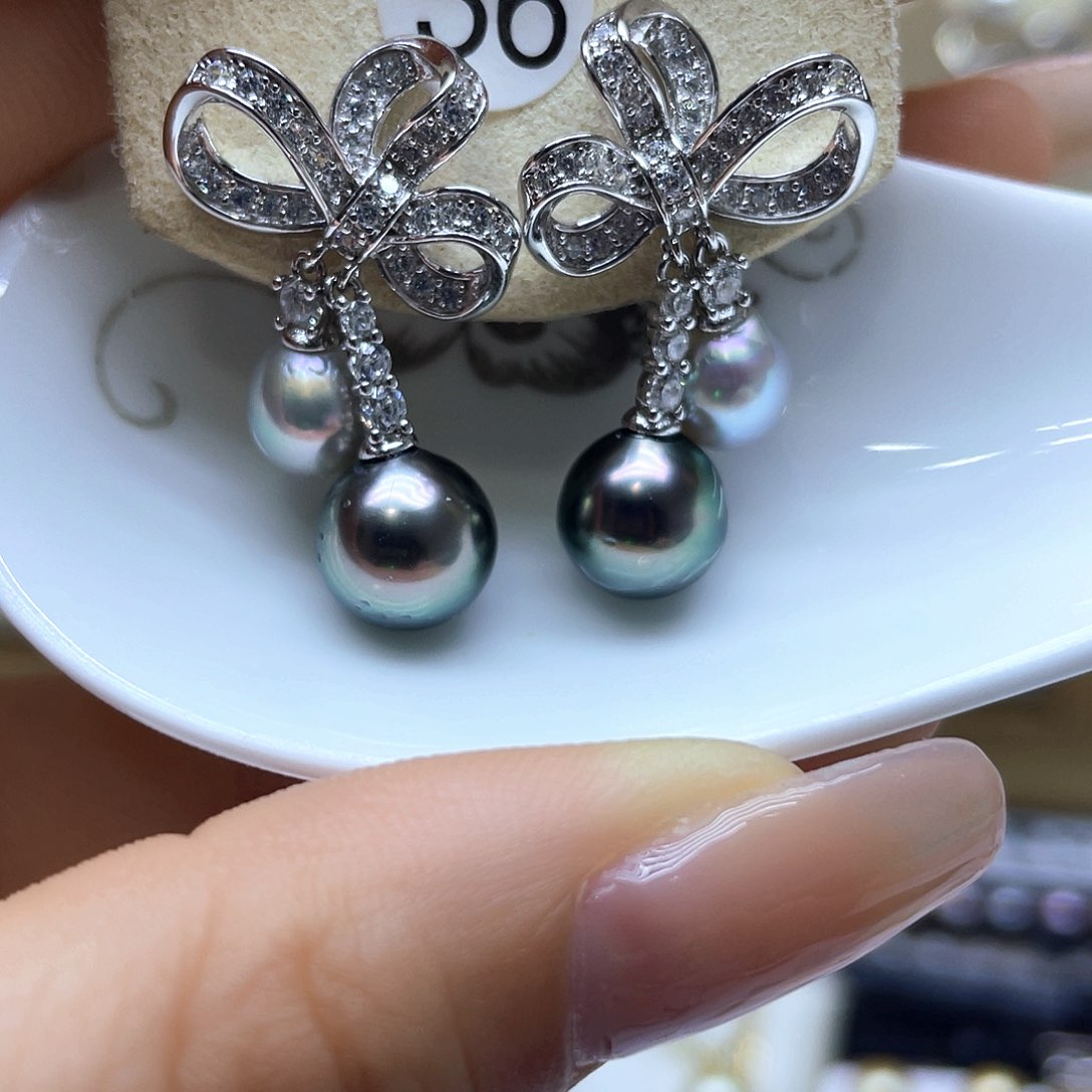 海水珍珠耳饰银S925镶嵌