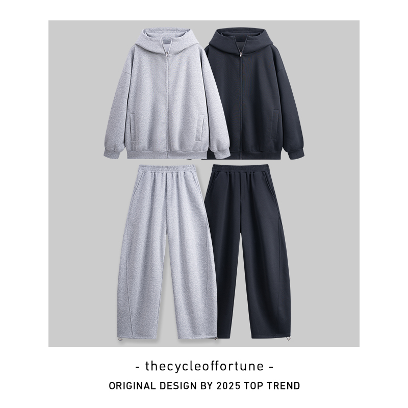 【AIR空气】大码重磅廓形立体连帽卫衣弯刀卫裤慵懒休闲套装TZ001