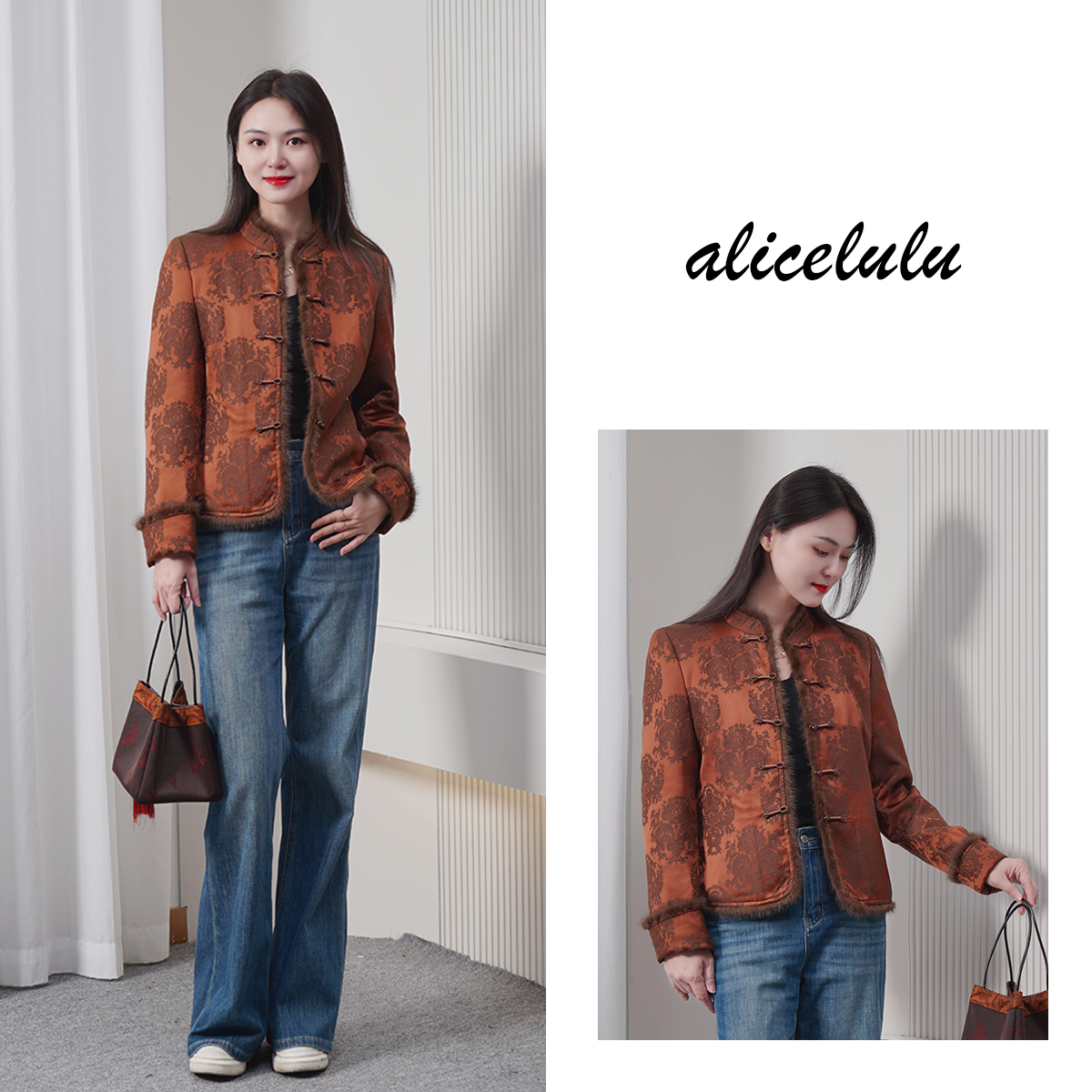 2alicelulu 锦绣缘.新中式保暖短外套 气质优雅 S2145627E