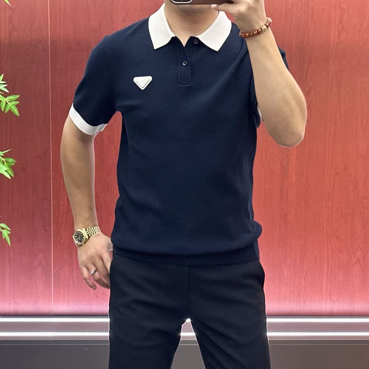  【688】男士欧货•高织高密高弹倒三角针织短袖T恤polo衫•宏