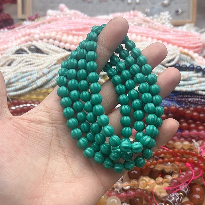 玛瑙/玉髓珠宝半成品未镶嵌8mm左右绿松南瓜珠108颗