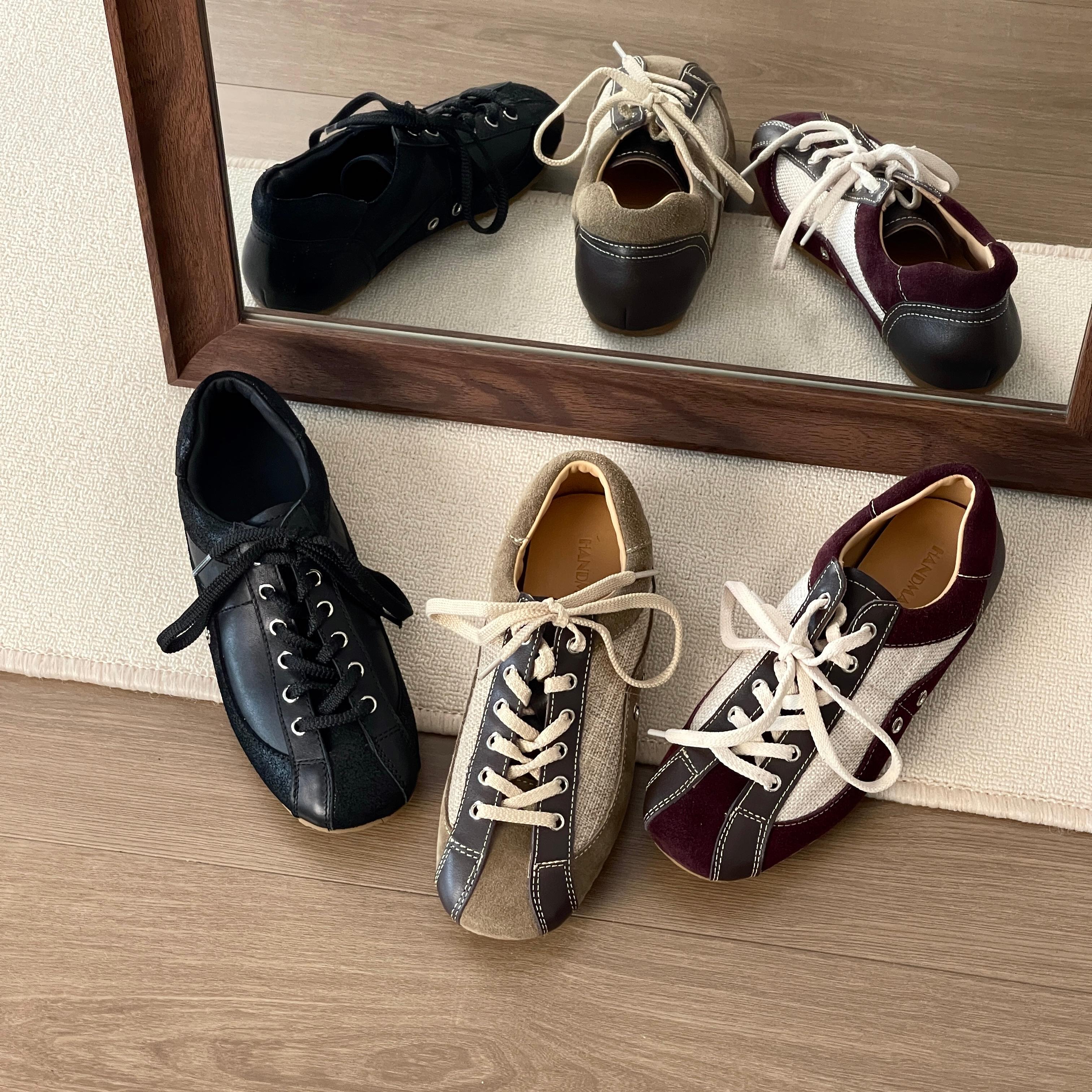 HUSSLOVE 头层牛皮·跟高1.5CM·复古美式时尚休闲鞋系带拼色德训鞋