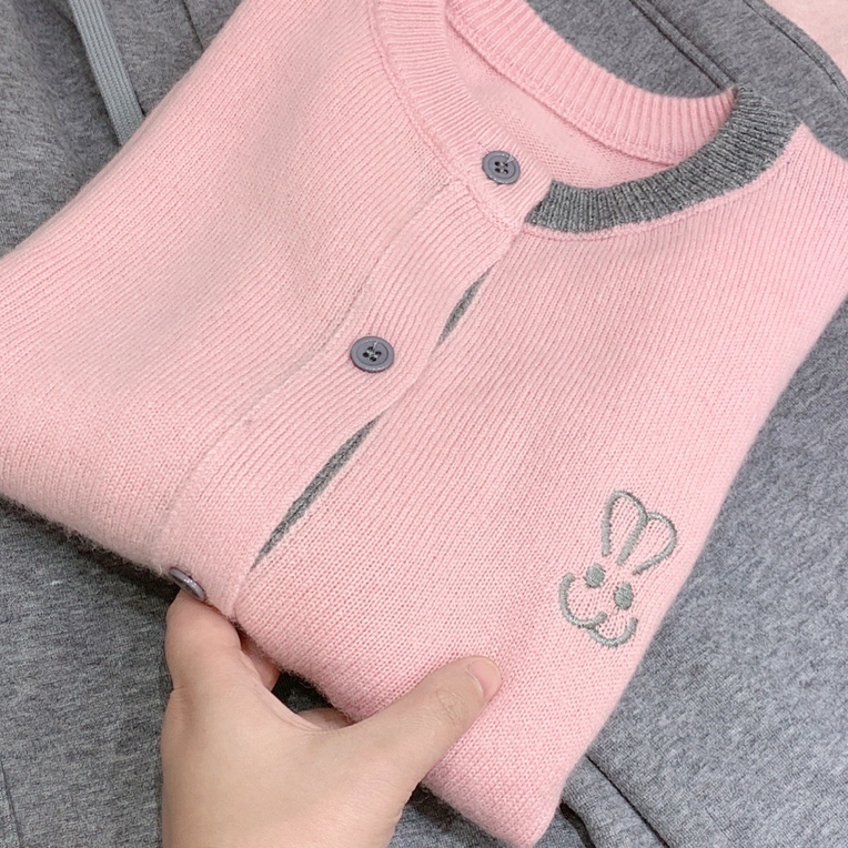 宝衣家 冬款加厚烟粉兔子羊毛开衫