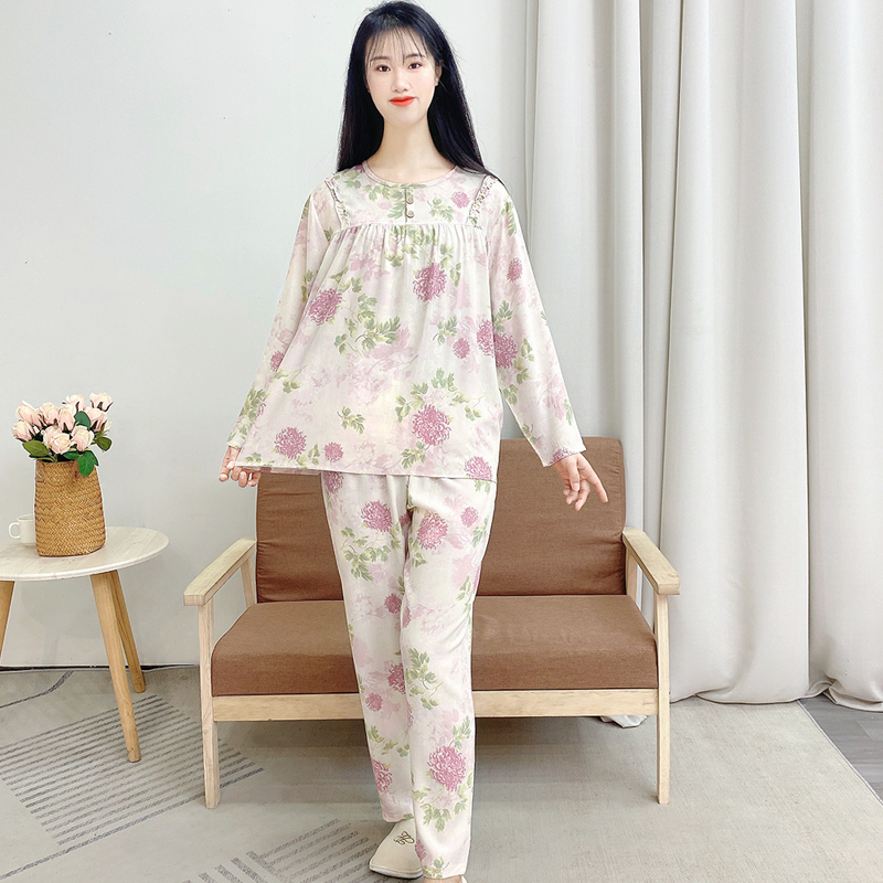 2025新款棉绸睡衣女士春秋月子空调服长袖人造棉家居服套装Y155