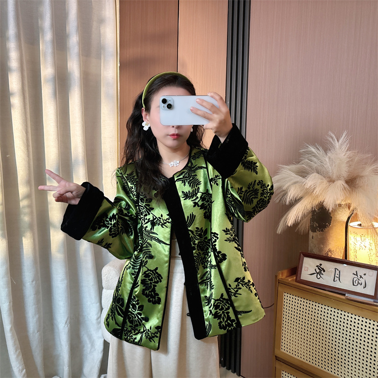 【缠绵】新中式植绒羊毛棉加棉大版棉服宽松抗风保暖外套