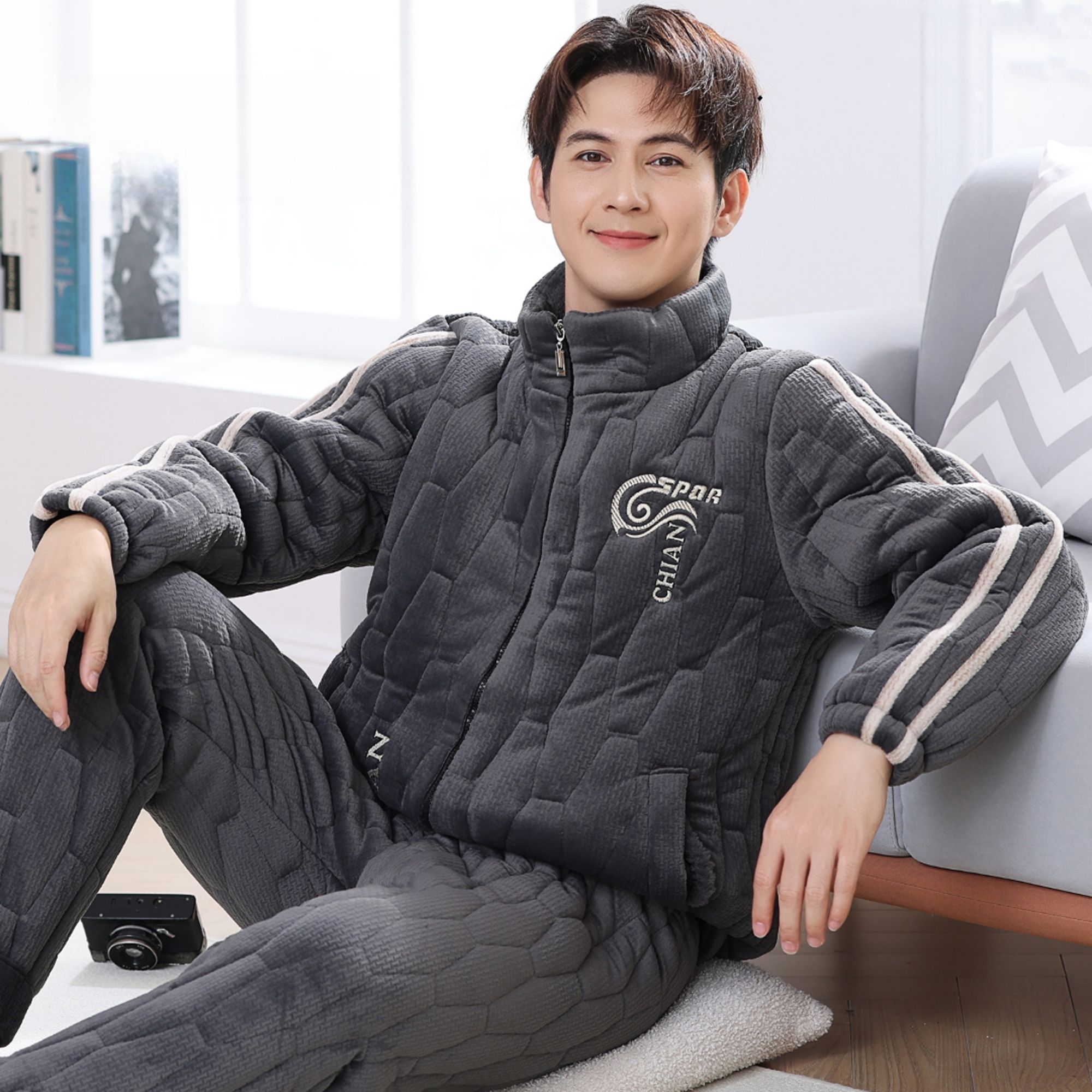 【新A008冬季加大新款特厚睡衣】男士冬季加绒加厚睡衣家居服可外穿