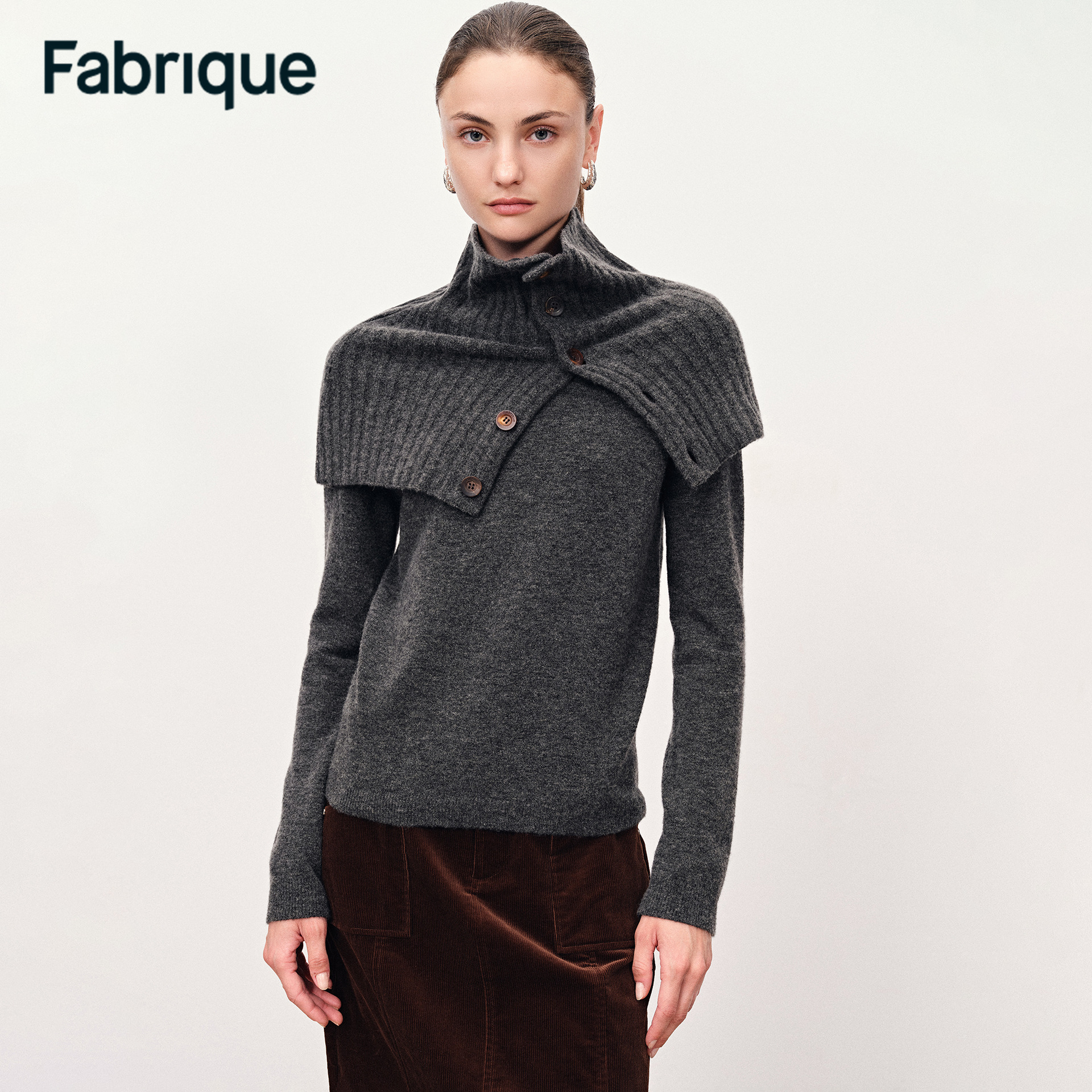 Fabrique Classon秋冬新品深空灰绵羊毛山羊绒配多用围脖针织上衣