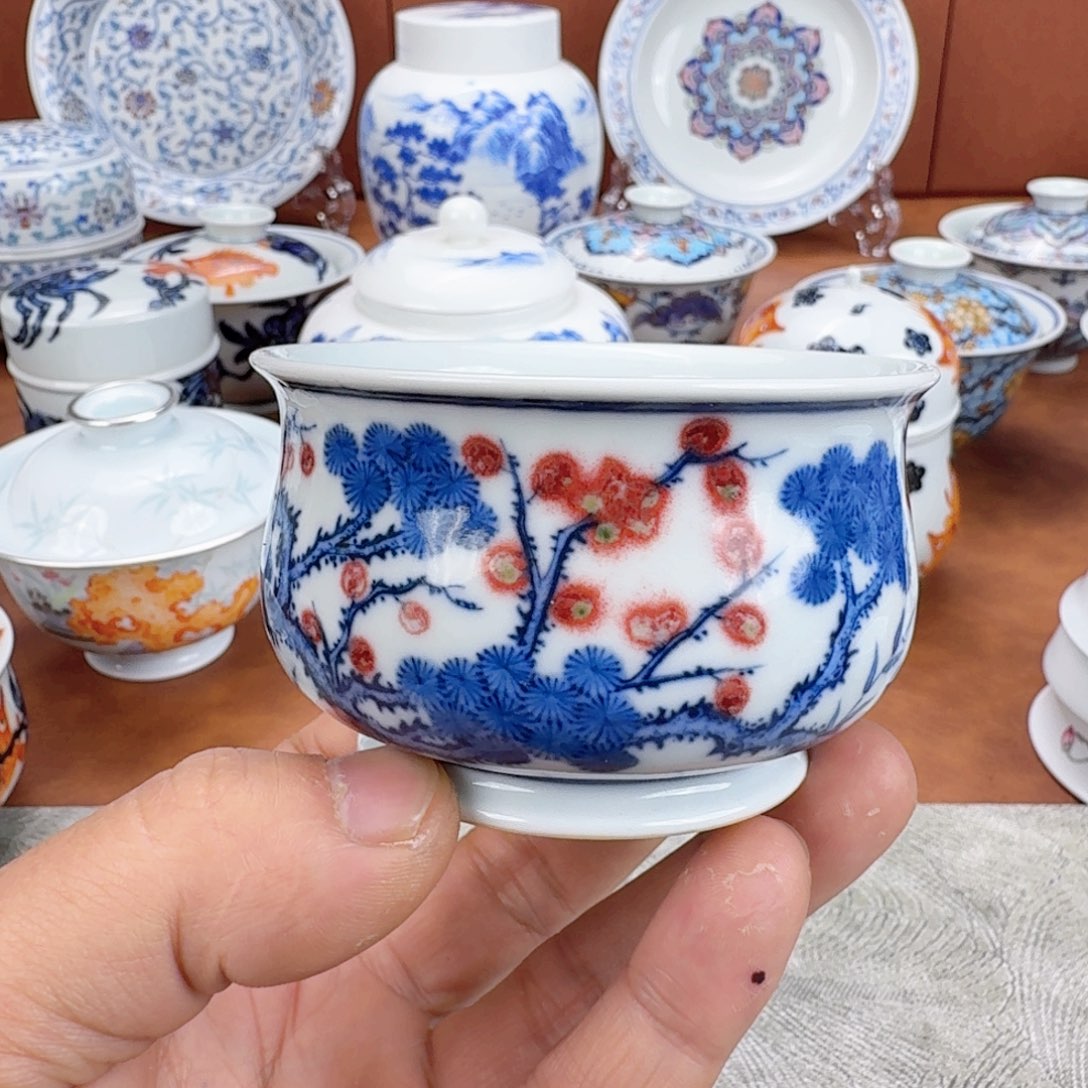 陶摆件青花釉里红