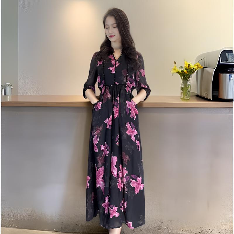 双节大促—桑蚕丝重工钉珠亮片气质收腰显瘦连衣裙32