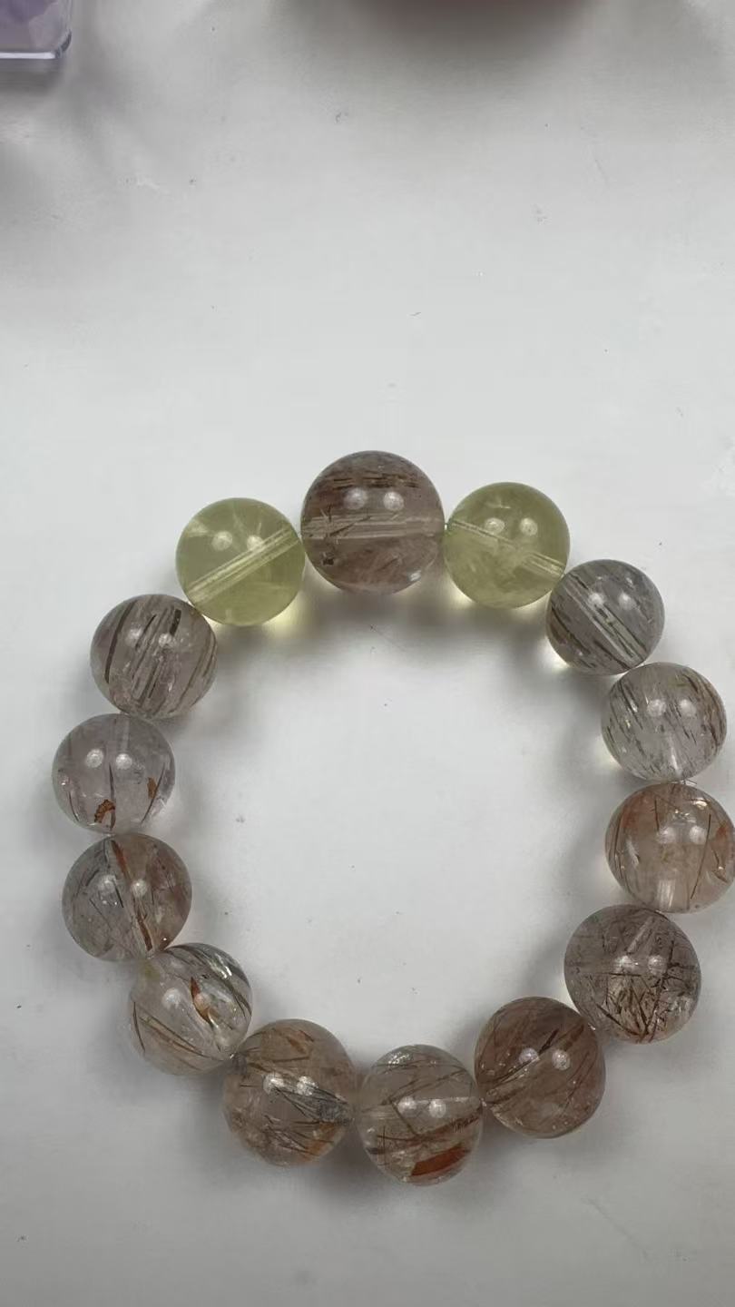 【三少人文晶典】高定款天然黑金超七+柠檬黄水晶手链