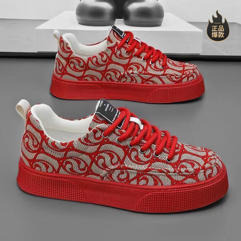 断码帆布鞋男低帮夏季2025新款小众低帮印花板鞋男士厚底运动休闲