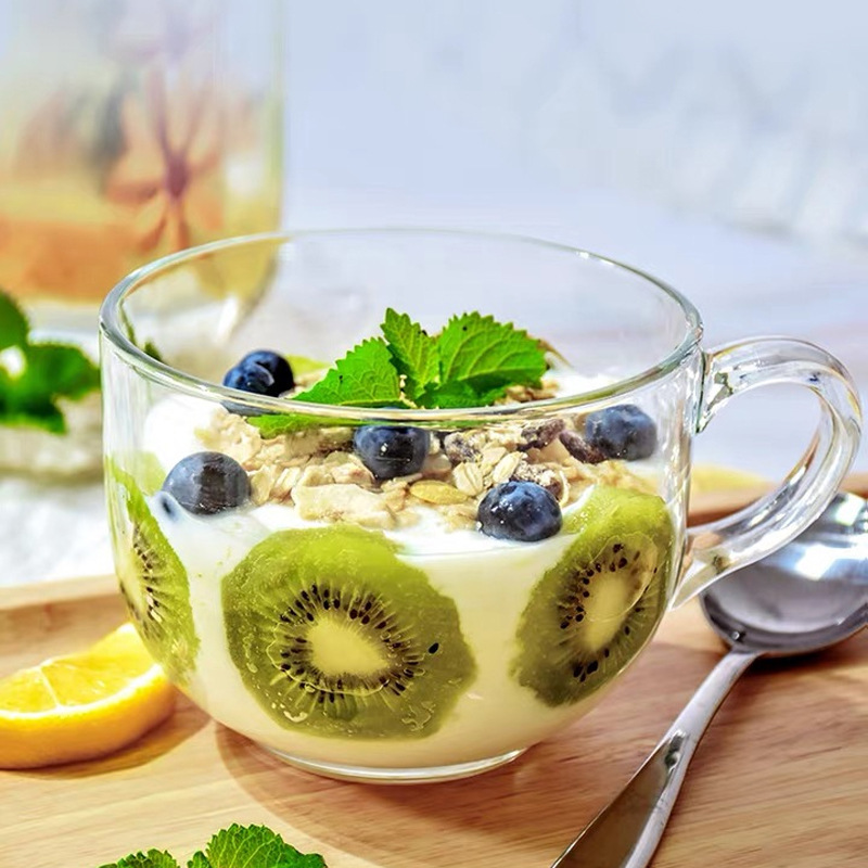 法式酸奶燕麦早餐杯子玻璃杯水杯女家用大容量牛奶杯咖啡杯带盖勺