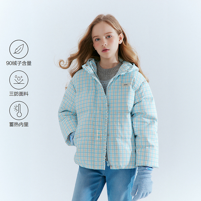 DEESHA/笛莎女童秋冬新款中童宝宝三防格子短款羽绒服-932556406