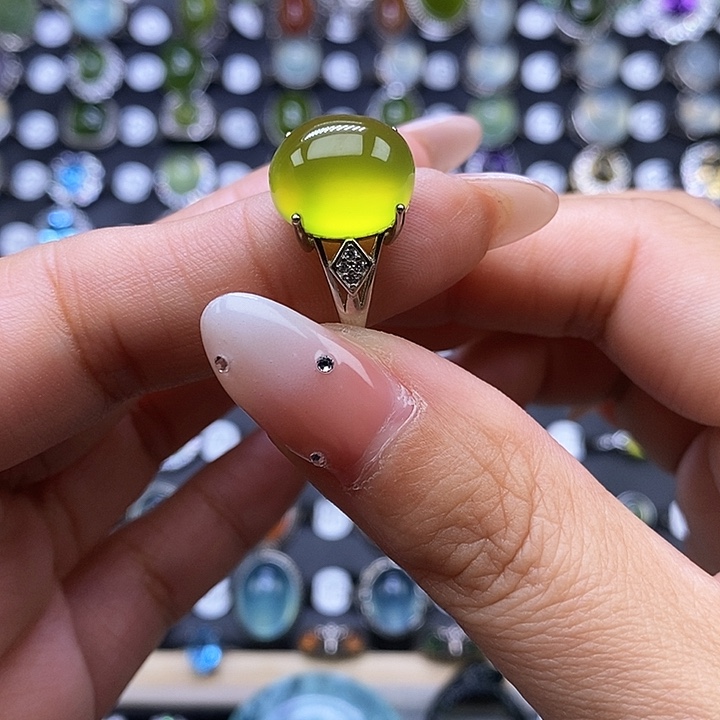 岫玉戒指银S925镶嵌煤*嘎