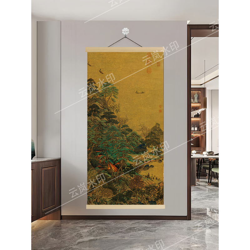 [100江帆楼阁图]60x120cm现代简约挂轴装饰画办公室家居装饰画