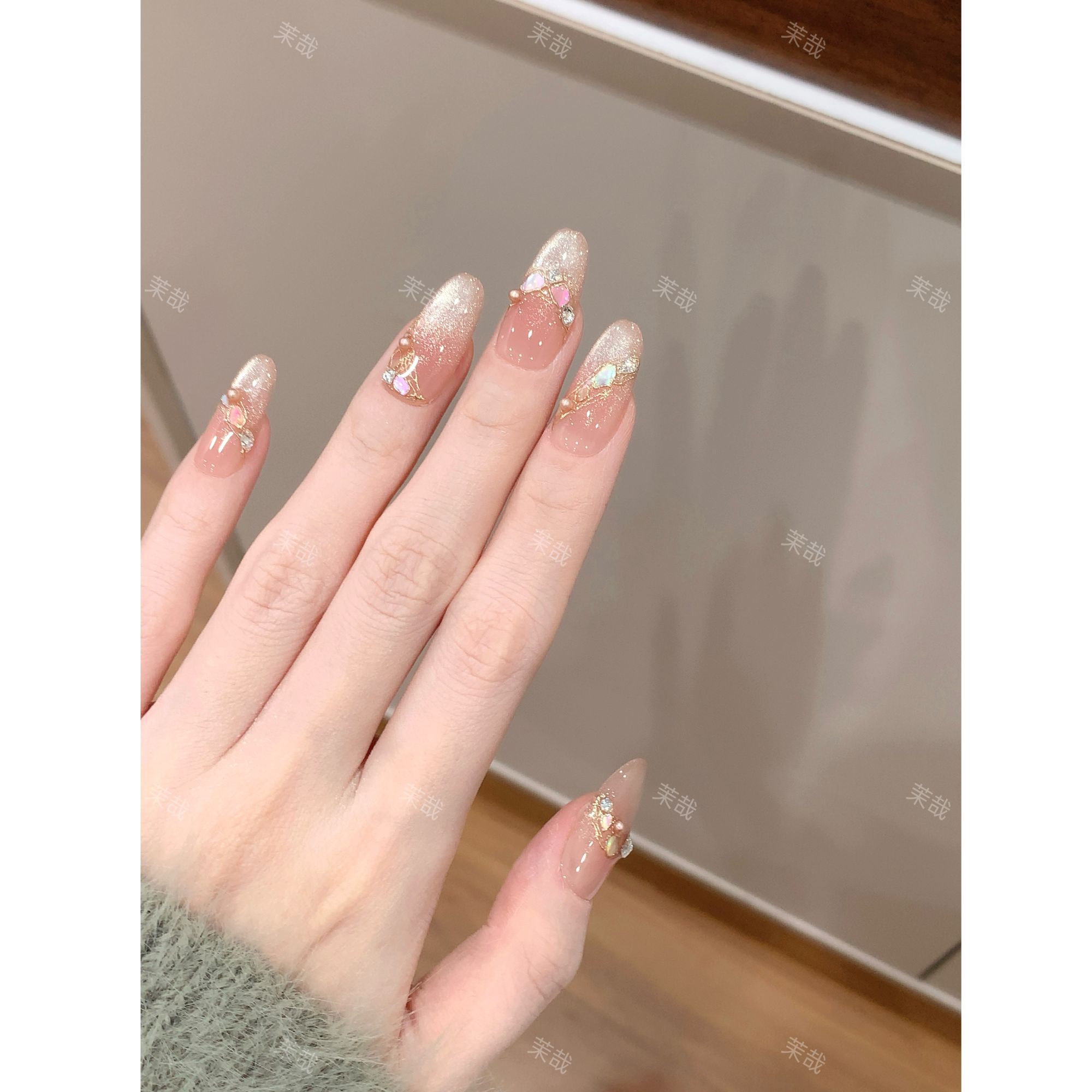 茉哉绮绮现货【海盐贝光】纯手工定制美甲拆卸穿戴甲A4669