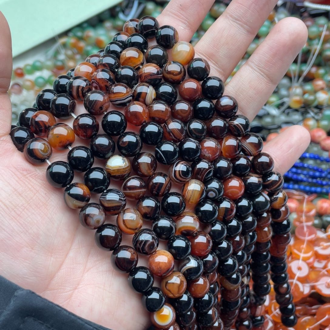 玛瑙/玉髓珠宝半成品未镶嵌一条装10mm蚕丝玛瑙带眼