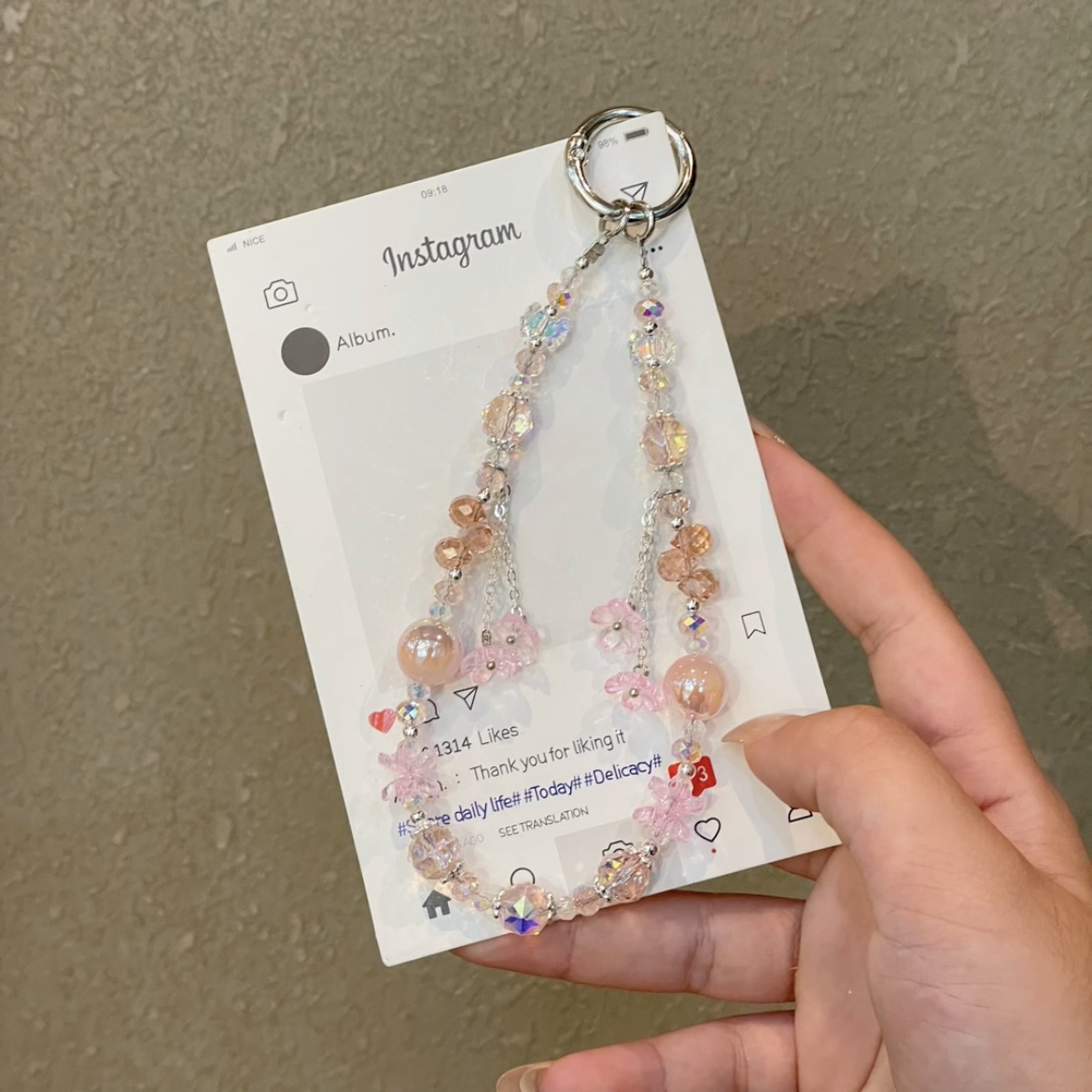 【花落至雅】轻奢高级感水晶手工串珠手机链包包挂饰钥匙扣挂件